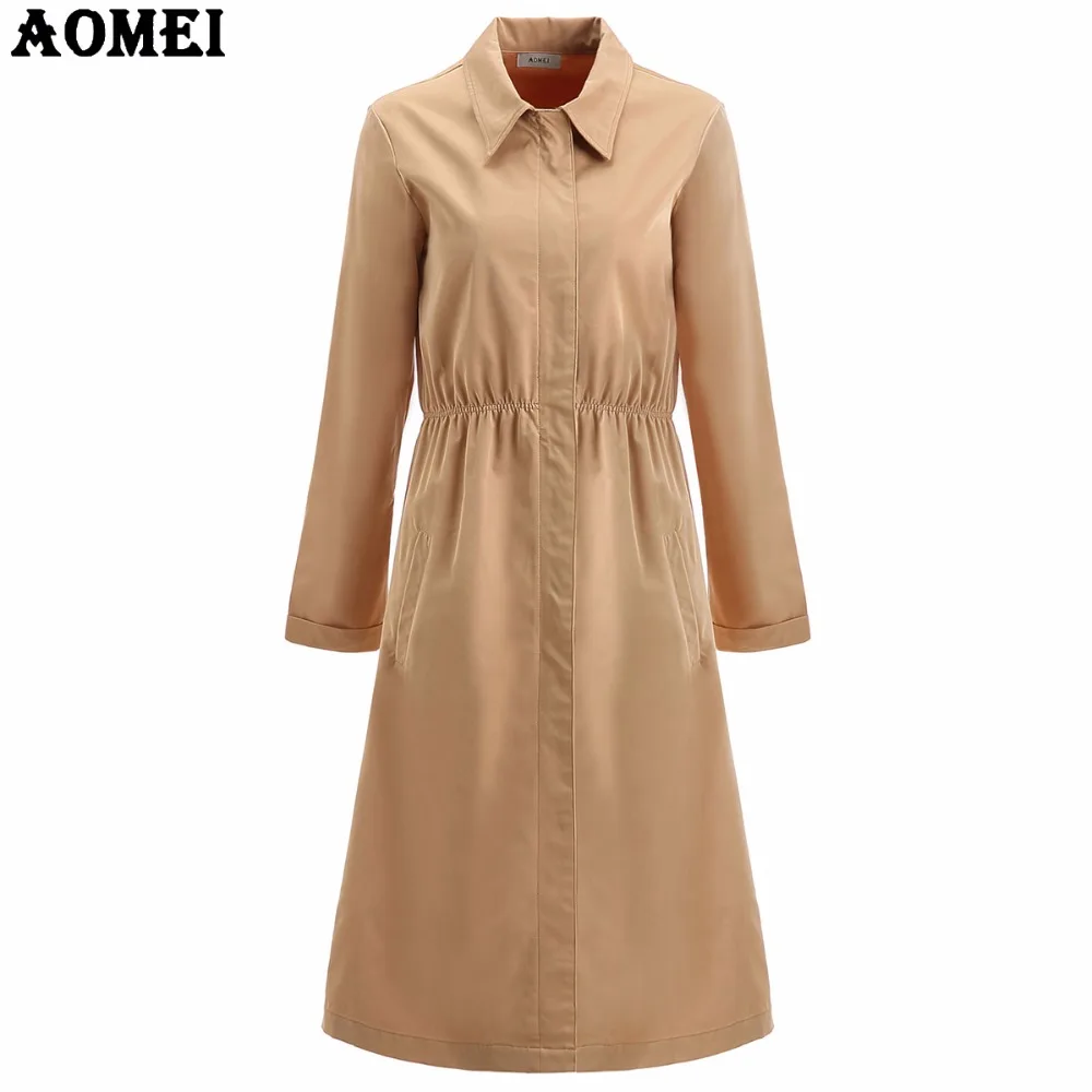 Women Autumn Elegant Long Wind Trench Coat Khaki Long Sleeves Casual
