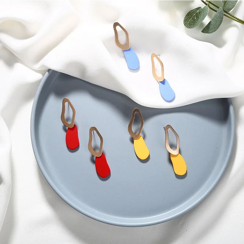 

2019 Fashion Jewelry Acrylic Pendientes Drop Earrings For Women Blue Yellow Red Geometric irregular Korean Dangle Earrings