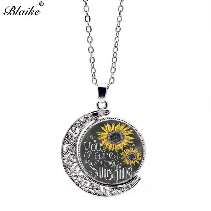 Blaike "You Are My Sunshine Hollow" Винтажное серебро/медь Подсолнух Луна и Солнечный кулон ключицы свитер цепь ожерелье для женщин