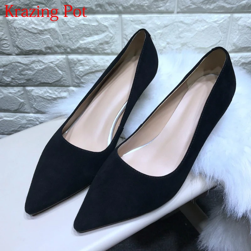 

2018 Superstar Office Lady Genuine Leather Brand Shoes Fashion Pointed Toe High Heels Stiletto Women Pumps Wedding Shoes L01