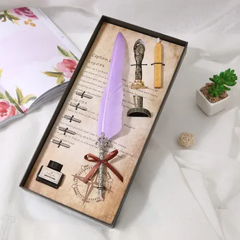 

Natural pattern feather set feather pen set signature pen wedding banquet and other occasions pen gift stationery pen set