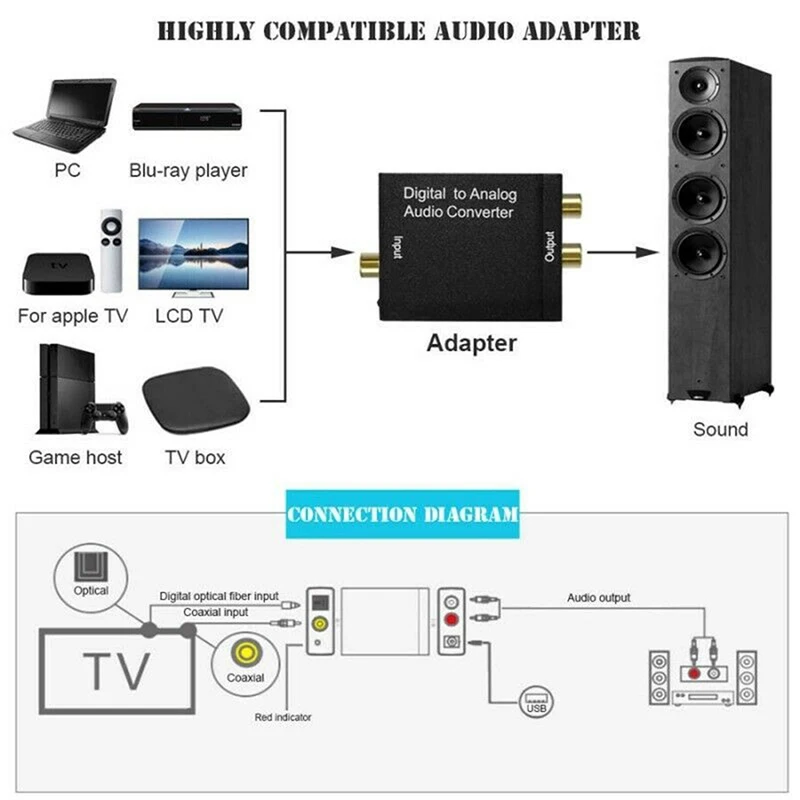 Горячая Распродажа RCA цифро аналоговый аудио конвертер адаптер оптический