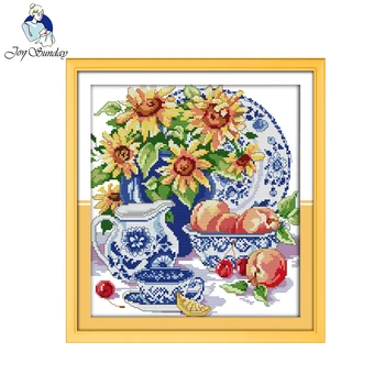 

Joy Sunday Celadon Sunflower Pattern Counted Printed On Fabric 14CT 11CT Cross Stitch Kits Embroidery Needlework Sets Home Decor