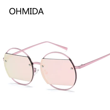 

OHMIDA New Fashion Sunglasses Women Round Mirror Vintage Pink Sun Glasses Female Luxury Brand Mens Sunglasses Hollow UV400