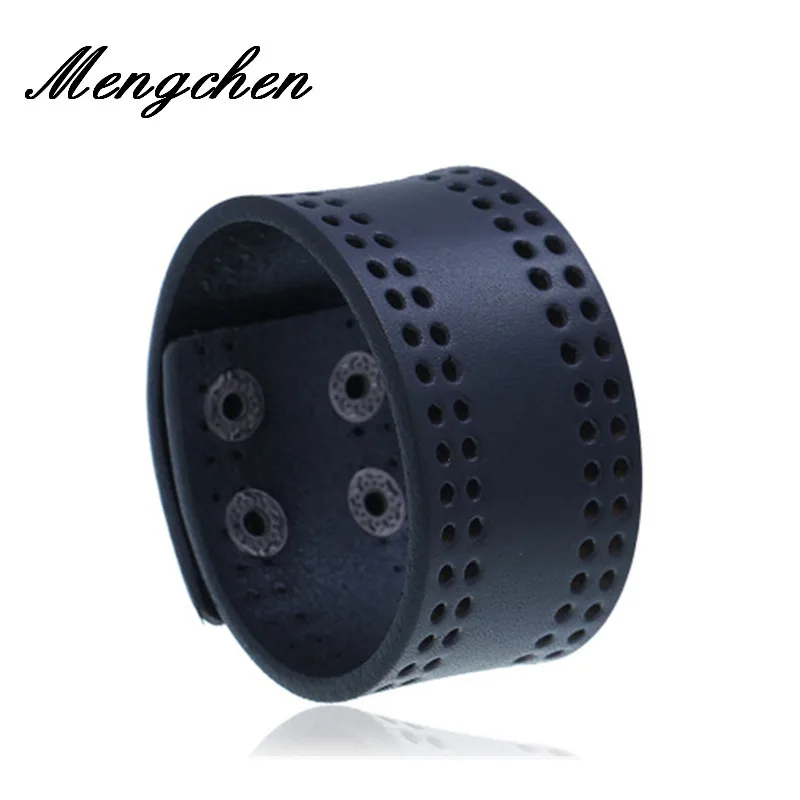 

New Arrivel Men Leather Bracelet Open Cuff Rope Bracelet Double Wide Black Color Vintage Punk Unisex Jewelry