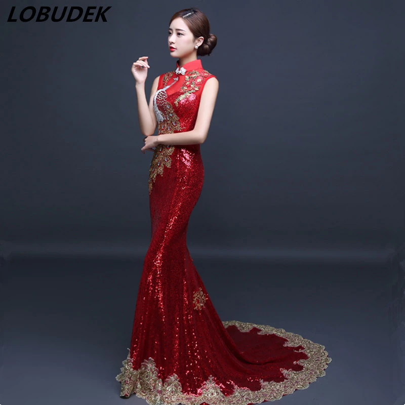 red sequin fishtail dress