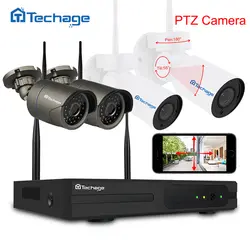 Techage 4CH 1080 P Беспроводной NVR комплект PTZ Wifi видеонаблюдения Системы 2.0MP Открытый PTZ IP Камера охранных P2P комплект видеонаблюдения