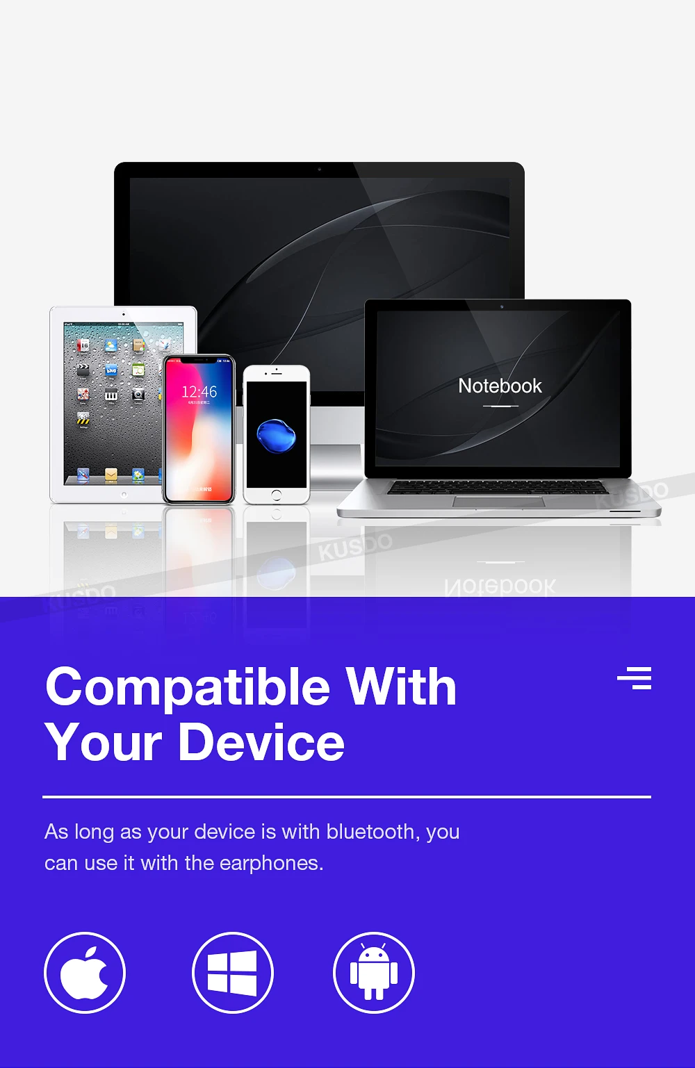 KUSDO Bluetooth наушники беспроводные наушники tws стерео спортивные игровые гарнитуры громкой связи для всех смартфонов Xiaomi iPhone