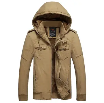 

Men Winter Hooded Jackets and Coats Thick Add Wool Warm Parkas Casual Cargo Windbreaker 2pcs