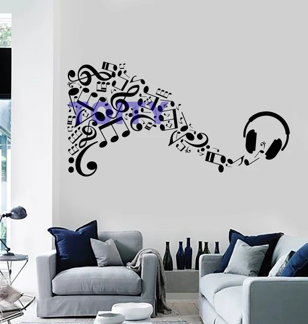 music vinyl wall decal sticker headphone musical notes art design