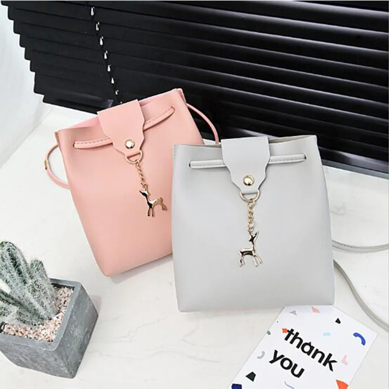 

Bag for Women Casual Bucket Bag Deer Charm Shoulder Bag Messenger Bag Cover Solid Japan Style New Chain Handbags