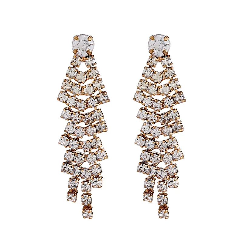Italian Design Super-long Rhinestone Tassel Earrings Sliver Chain Drop Earrings