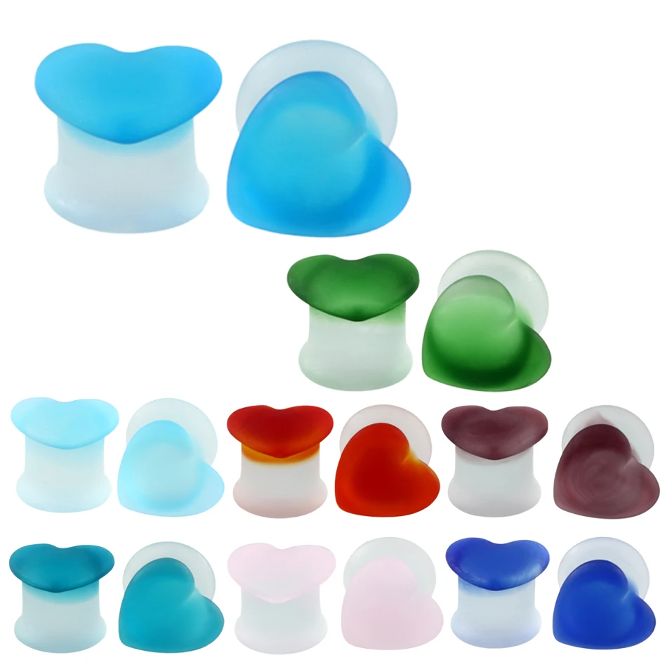 2pcs Glass Heart Ear Plugs and Tunnel Piercings Ear lugs Earring Gauges Ear Expanders
