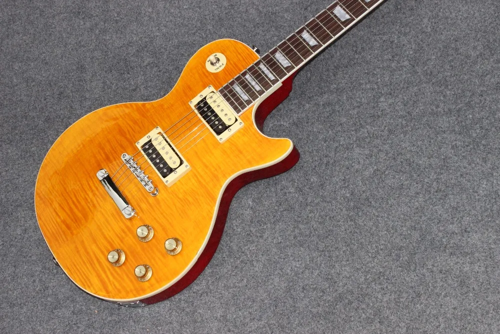 NEW Arrival Chinese factory OEM Electric Guitar in yellow color ,Quilted Maple Top &  real photos