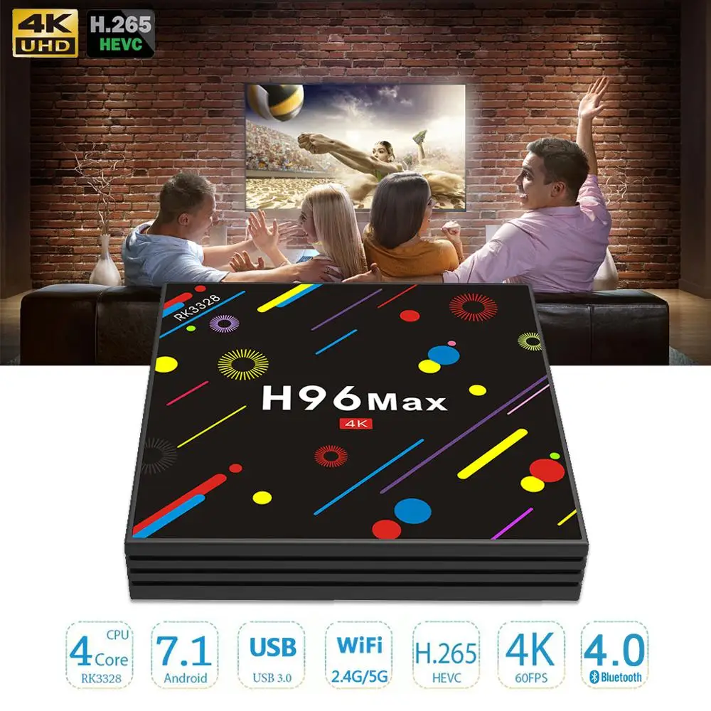 

Mecool H96 Max H2 Android TV Box Smart TV 4K Android 7.1 Set Top Box Media Player 4G RAM/32G ROM RK3328 Dual WiFi 2.4G/5G