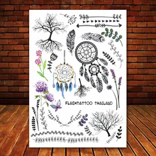 Big Black tatuagem Taty Body Art Temporary Tattoo Stickers Indian Tribe Floral Feathers Tree Glitter Tatoo Sticker