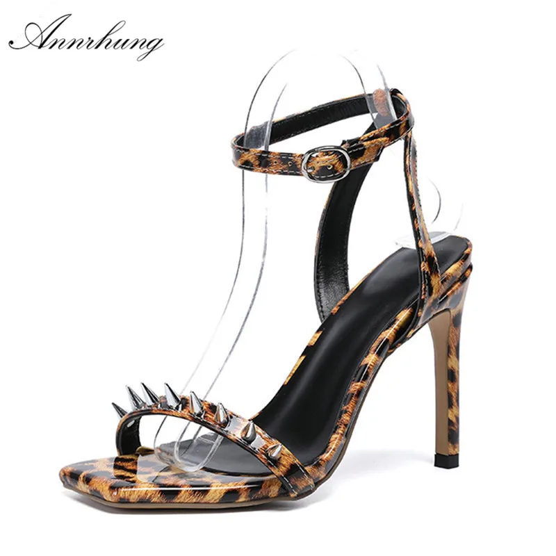 

Sexy Studded Rivet Leopard High Heel Gladiator Sandals Women Open Toe Thin Heel Stilettos Fashion Party Sandalias For Women