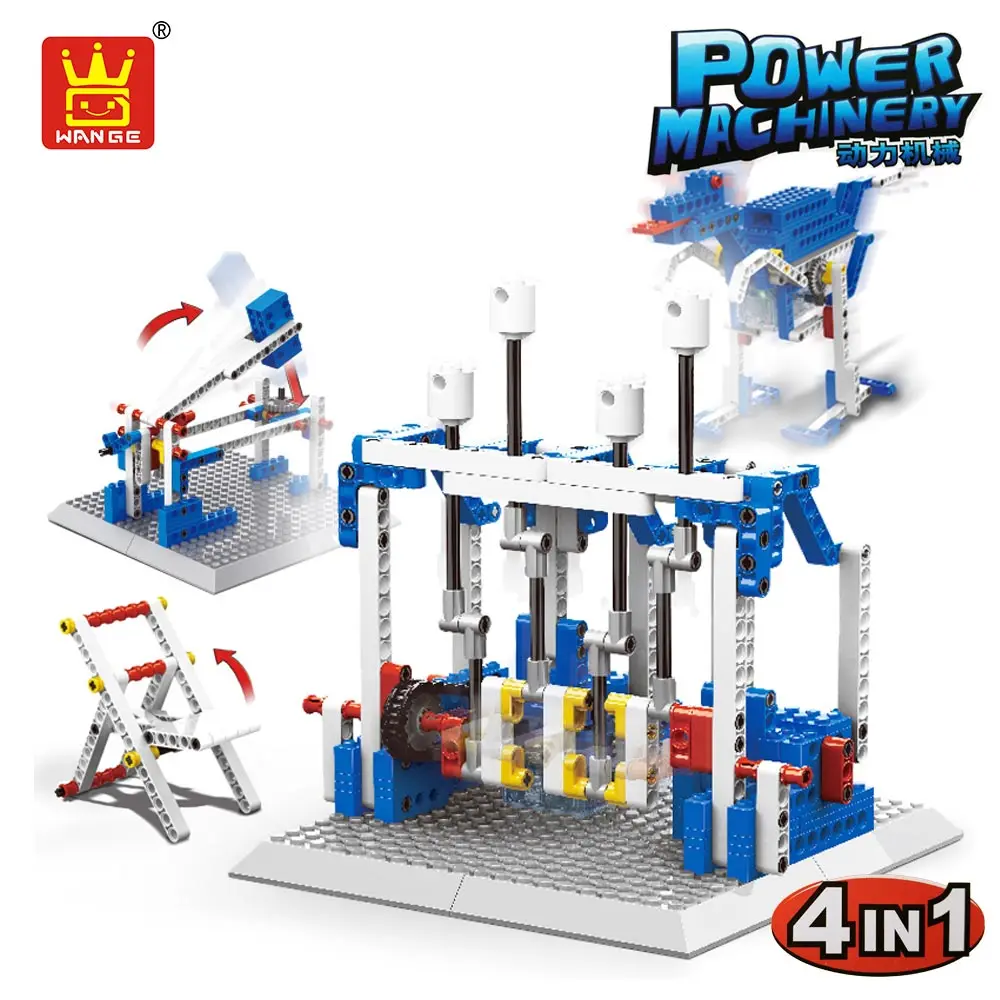 

WANGE 4 In 1 Car Engine Model Power Machinery Foldable Chair Impact Hammer Dinosaur Compatible Block Building Assembly Toy Brick
