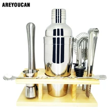 Areyoukan барный набор, шейкер для коктейлей, барные инструменты со стильной деревянной подставкой-барменный набор из нержавеющей стали, инструмент для барменов премиум класса