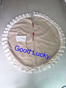 

50sets/lot free shipping wholesale cheap price monogrammed linen cotton burlap Christmas tree skirt decoration