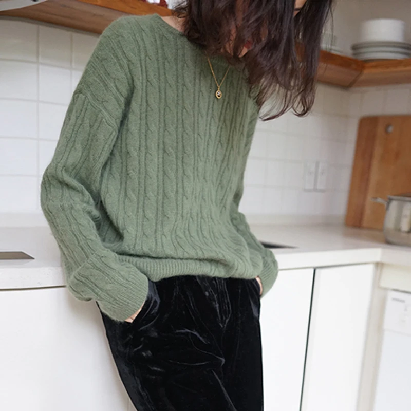 cashmere sweater female head round neck short loose thickening twist solid color knitted sweaters women autumn winter pullover
