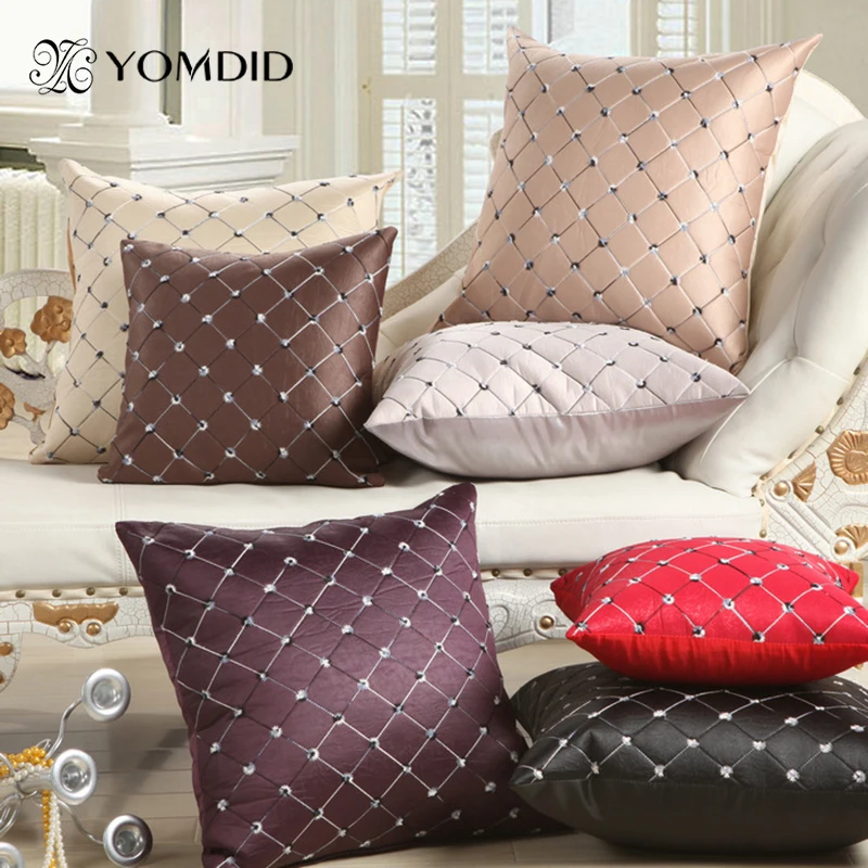 

Cushion cover Embroidered Plaid Design Solid Color Decorative Cushion Cover Home Sofa Car Decoration 43*43 cm Funda cojin