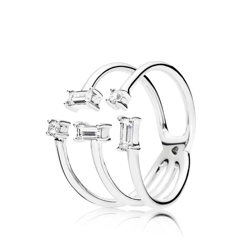 

MYBEBOA 100% 925 Sterling Silver String SHARDS OF SPARKLE RING, CLEAR CZ for Women Engagement Jewelry