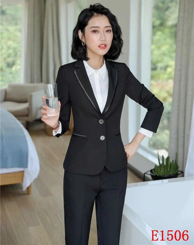 Formal Women Pant Suits Black Blazer and Jacket Sets Ladies Work Wear