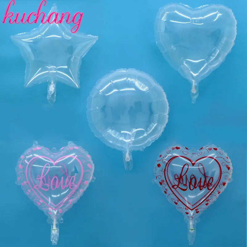 

10pcs/lot 18inch Clear Balloons Transparent PVC Balloon Printed star heart helium Wedding Party Brithday Decoration Toys Balls