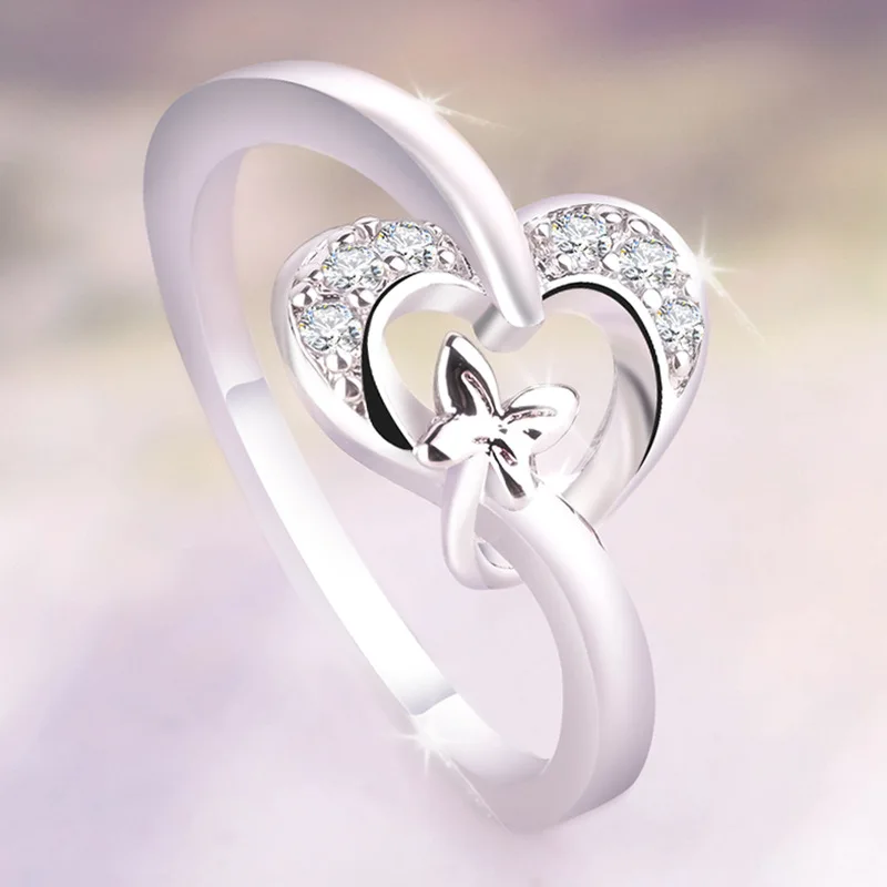 

Sell Like Hot Cakes Auger Female Fashion Heart-shaped Austrian Crystal Butterfly Zircon Ring Birthday Gift Mom's Favorite Person