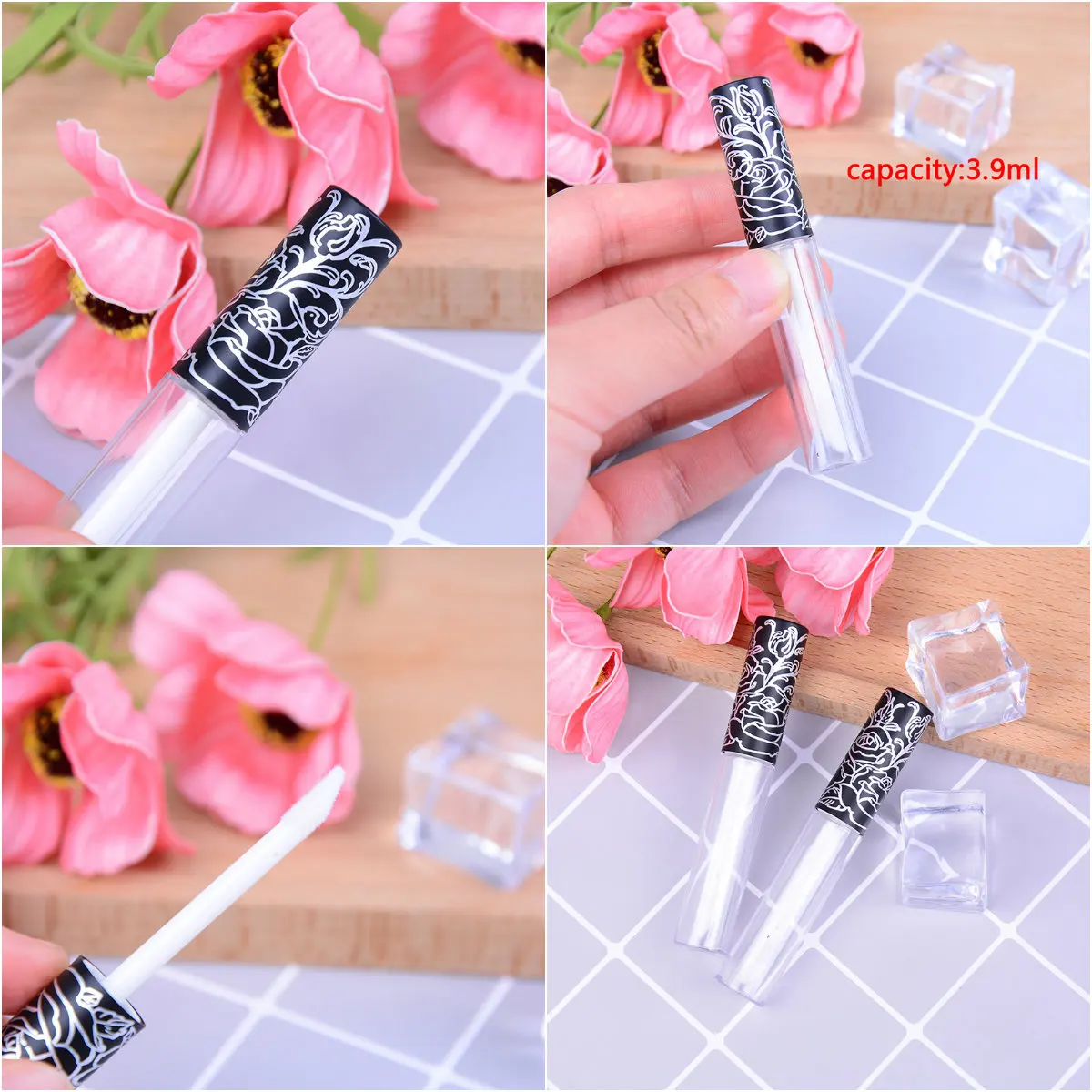 

Mini Sample Cosmetic Container With lace cap Empty Transparent ABS Lip Gloss Tubes Plastic Lip Balm Tube Lipstick