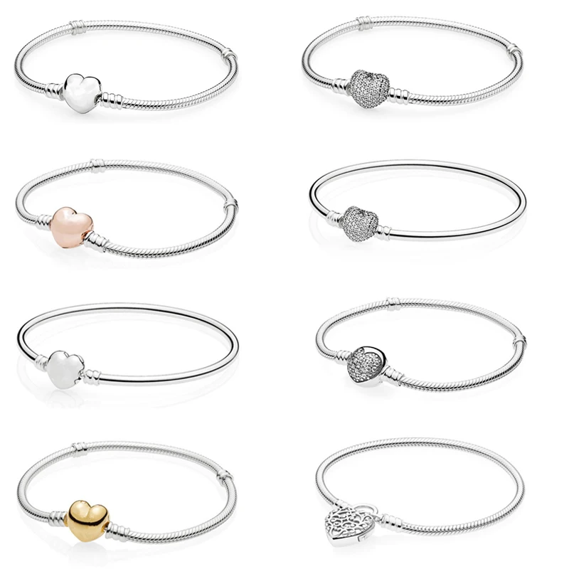 

Fashion Charm Bracelets for Women Heart Clasp DIY Starter Bracelets & Bangles 925 Sterling Silver Bracelets Jewelry Accessories