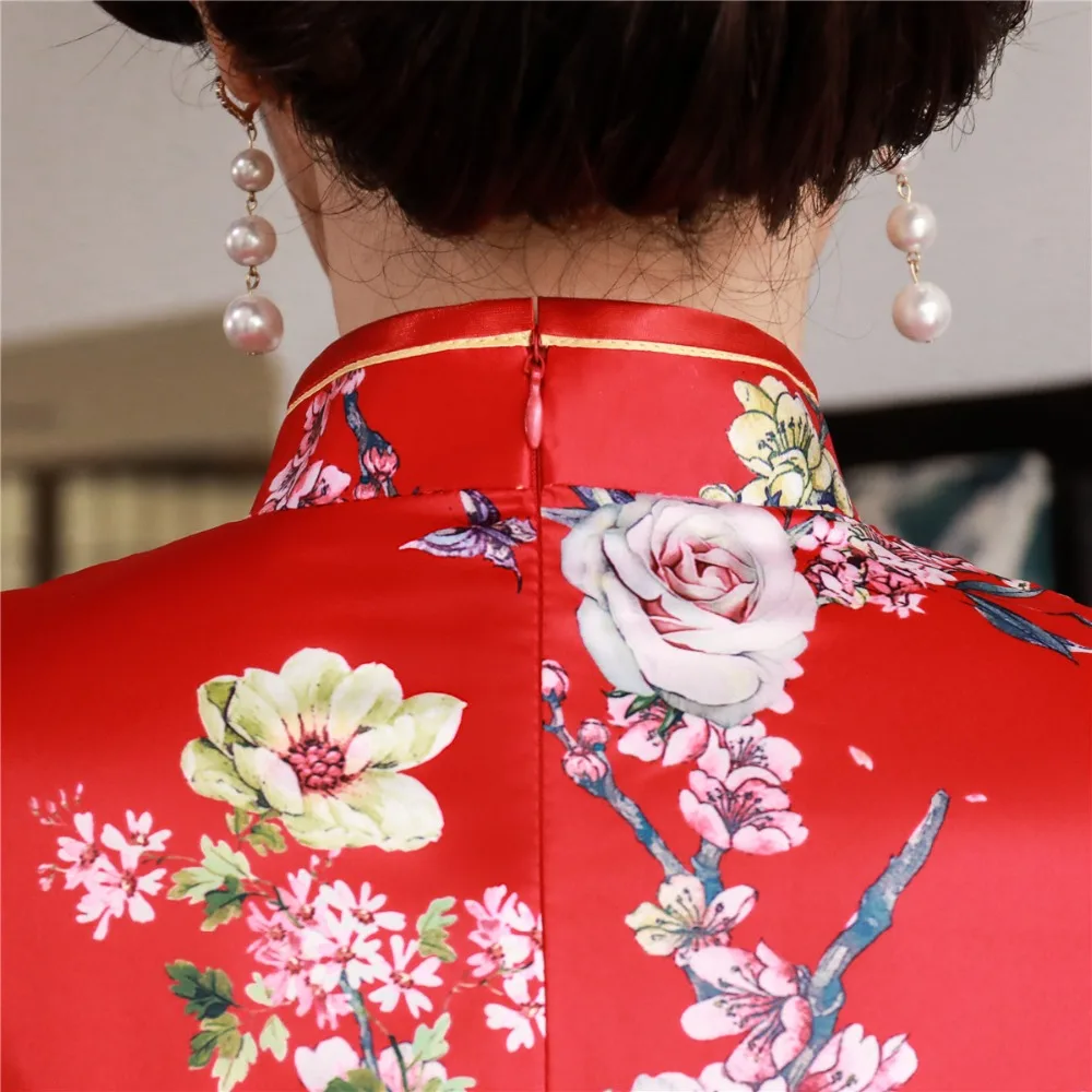 Шанхай история короткий рукав цветочный Qipao длиной до колена cheongsam платье китайский Восточный платья для женщин