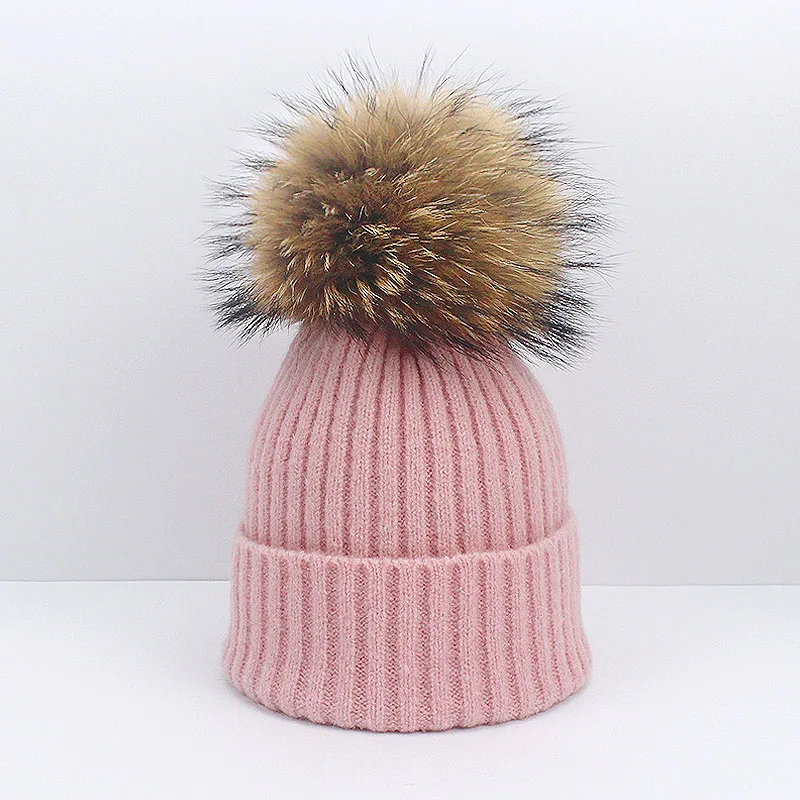 Женская шапка с помпоном, шапка осень-зима, настоящий мех, помпон, помпон, кроше, мягкая, однотонная, черная, розовая, Серая шапка, шапка с помпоном - Цвет: N