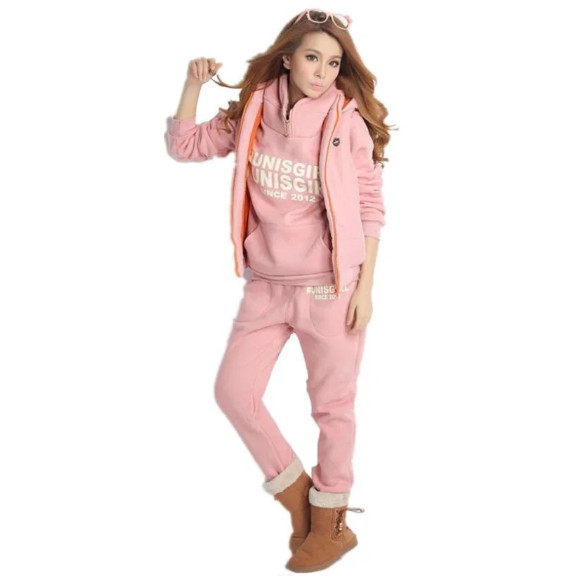  3pcs/Set Women Casual Hoodies Sportswear Suit Sweatshirt Vest Pants Thickening Warm Plus Size High 