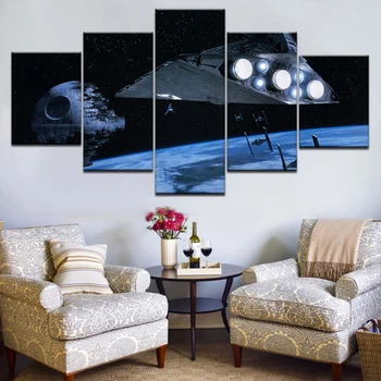 

Canvas Pictures Home Decor Room 5 Pieces Star Wars Death Star Paintings HD Prints Space Star Destroyer Poster Wall Art Framework
