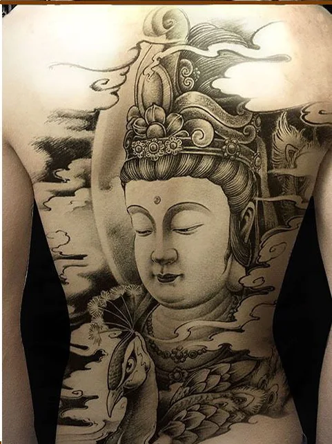 Полная обратная Татуировка Будда лояльность Гейша Дракон Тигр Карп дизайн Мужская временная татуировка наклейка Большой размер боди арт девушка модель - Цвет: X29