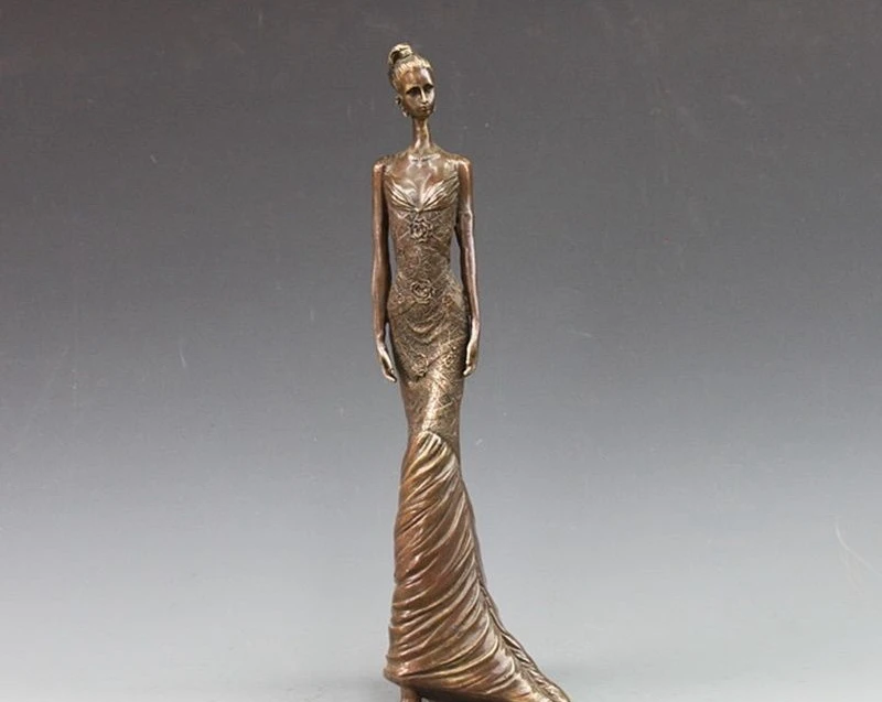 

15" Western bronze Copper woman Model wearing a dress dress Art sculpture a 0518