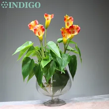 Индиго-Закат Калла букет(3 цветка+ 18l лист) корень каллы Настоящее прикосновение Свадьба Открытый водонепроницаемый цветок искусственный цветок