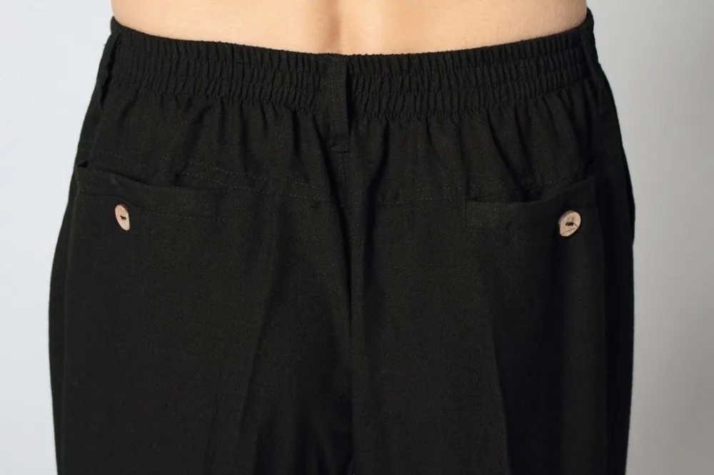 Черные новые летние брюки китайские мужские хлопковые льняные кунг-фу повседневные штаны с карманом Размер S M L XL XXL XXXL 2352-15