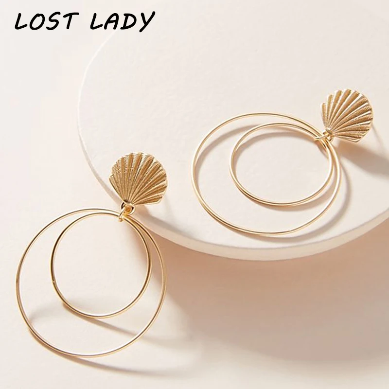

Lost Lady Round with Shell Dangle Drop Earrings for Women Female 2019 Fashion Ethnic Engagement Wedding Jewelry Accessories Gift