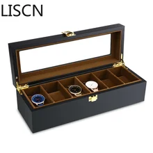 Высокое качество, 6 сетчатых часов, органайзер для часов, чехол для дисплея, дерево, роскошное стекло, топ, наручные часы, коробка для держателя, для мужчин, подарок на день Святого Валентина