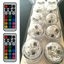 10 шт., украшение для свадьбы, огни, изменяют цвет, 2 удаленное управление, миниатюрные, водонепроницаемые, светодиодные, погружные, для вечеринки, на батареи, для Хеллоуина, для рождество