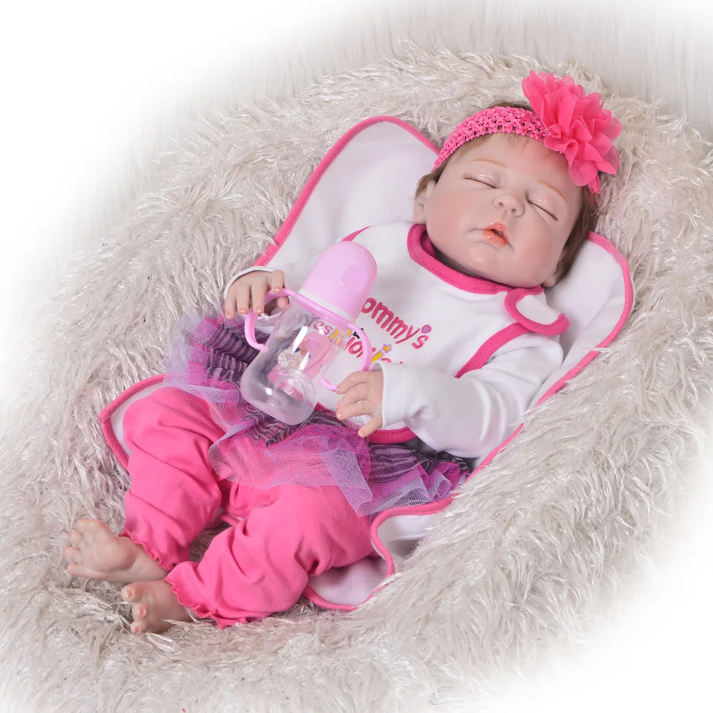 

55cm Full body silicone reborn baby doll toys lifelike adorable closed eyes bebe toddlers girl Xmas gifts bathe toy kids bonecas