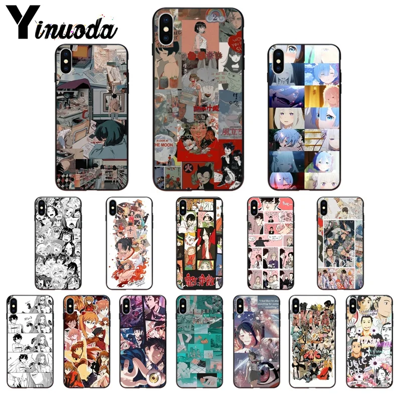 

Yinuoda Japanese manga anime Collage Black TPU Soft Silicone Phone Cover for iPhone X XS MAX 6 6S 7 7plus 8 8Plus 5 5S XR
