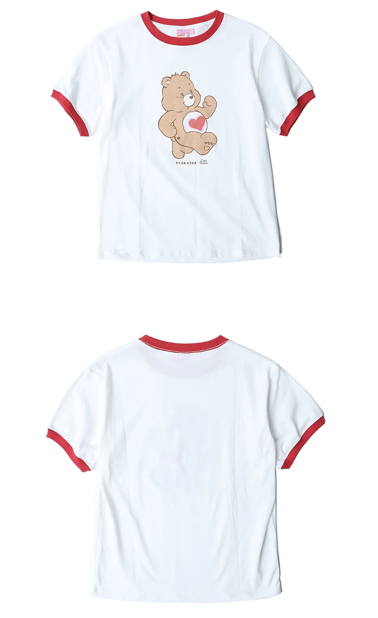 Элегантный дизайн, милая Женская хлопковая футболка, рисунок с милым медведем, женская летняя футболка с круглым вырезом и коротким рукавом, женские футболки