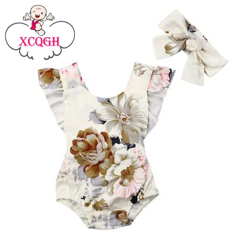 

XCQGH Toddler Infant New Children's Baby Bag Fart Bodysuit Sleeveless Ruffled Straps Floral Baby