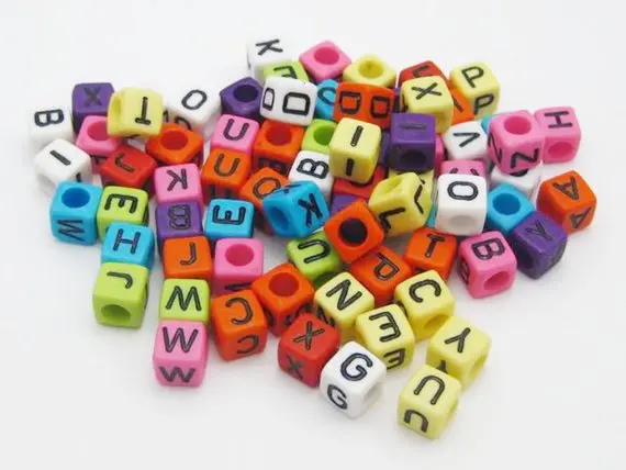 

200 pcs colorful Alphabet Beads Puzzles letter beads cube beads DIY Loom Bands Bracelets jewelry 6mm 7mm