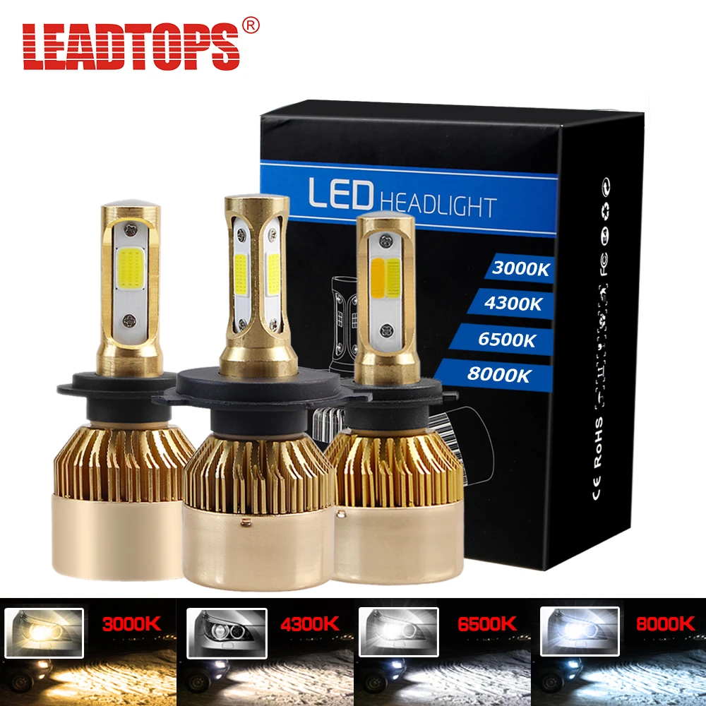 LEADTOPS 2 шт. 3000K H4 светодиодный H7 H11 H8 HB4 H1 H3 HB3 Авто S2 лампы для автомобильных фар 8000LM