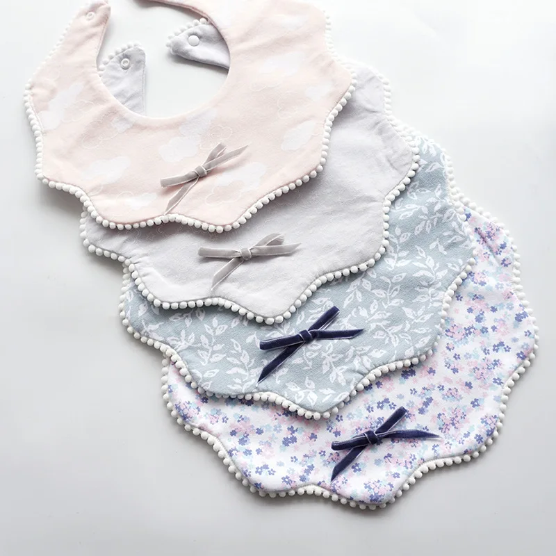 Korean Styple 360 Degree Rotating Baby Bib Cotton Saliva Towel Fake Collar Flower Wavy Saliva Bow Burp Cloth Bibs (6)